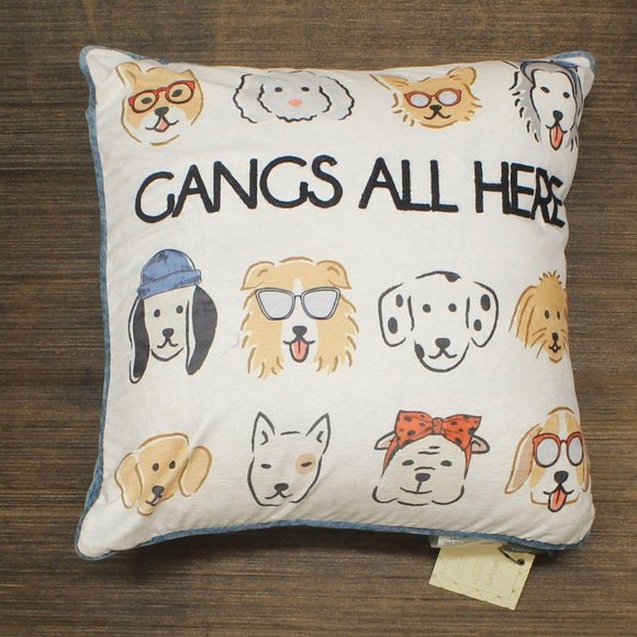 NWT Lacourte Gangs All Here Dogs Throw Pillow White / Blue 20 X 20 - Picture 2 of 3